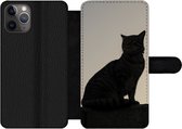 Bookcase Geschikt voor iPhone 11 Pro telefoonhoesje - Kat - Donker - Schutting - Met vakjes - Wallet case met magneetsluiting