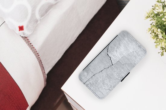 Bookcase pour iPhone 11 Pro Max Bookcase - Béton - Crack - Grijs - Avec compartiments - Étui portefeuille avec fermeture magnétique