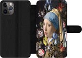 Bookcase Geschikt voor iPhone 11 Pro Max telefoonhoesje - Meisje met de parel - Johannes Vermeer - Bloemen - Met vakjes - Wallet case met magneetsluiting