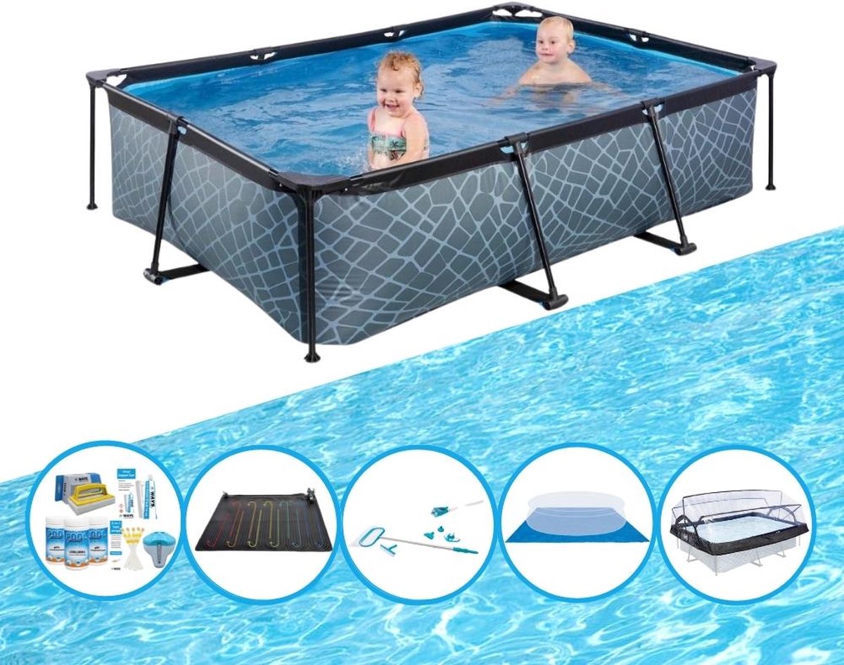EXIT Zwembad Stone Grey - 220x150x60 cm - Frame Pool - Inclusief bijbehorende accessoires