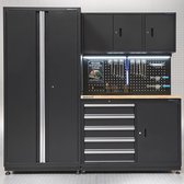 Datona® Werkbank 120 cm met brede werkplaatskast - Mat Zwart