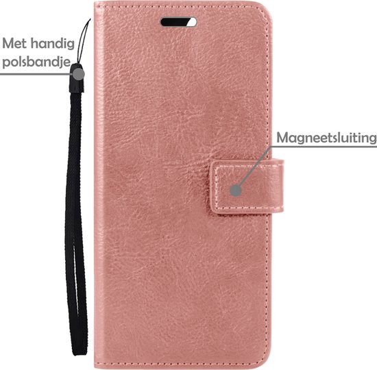 Coque iPhone 13 Book Case Cover avec protection d'écran - Coque iPhone 13 Wallet Cover - Coque iPhone 13 avec protection d'écran - Or rose