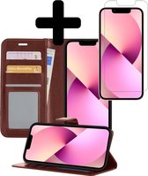 iPhone 13 Hoesje Book Case Hoes Met Screenprotector - iPhone 13 Case Wallet Cover - iPhone 13 Hoesje Met Screenprotector - Bruin