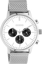 OOZOO Timepieces - zilverkleurige horloge met zilverkleurige metalen mesh armband - C10910 - Ø45