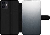 Bookcase Geschikt voor iPhone 12 Mini telefoonhoesje - Metaal print - Lijn - Grijs - Met vakjes - Wallet case met magneetsluiting