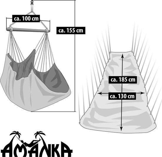XXL Hangstoel voor 2 Personen - 185x130 Tuin Hangstoel tot 150kg - Zit Hangmat Binnen en Buiten