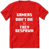 Gamers don't die pixel T-shirt | Neon Rood | Gaming kleding | Grappig game verjaardag cadeau shirt Heren – Dames – Unisex | - Rood - M