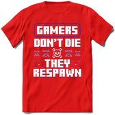 Gamers don't die pixel T-shirt | Paars | Gaming kleding | Grappig game verjaardag cadeau shirt Heren – Dames – Unisex | - Rood - M