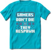 Gamers don't die pixel T-shirt | Gaming kleding | Grappig game verjaardag cadeau shirt Heren – Dames – Unisex | - Blauw - XXL