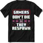 Gamers don't die pixel T-shirt | Gaming kleding | Grappig game verjaardag cadeau shirt Heren – Dames – Unisex | - Zwart - XXL