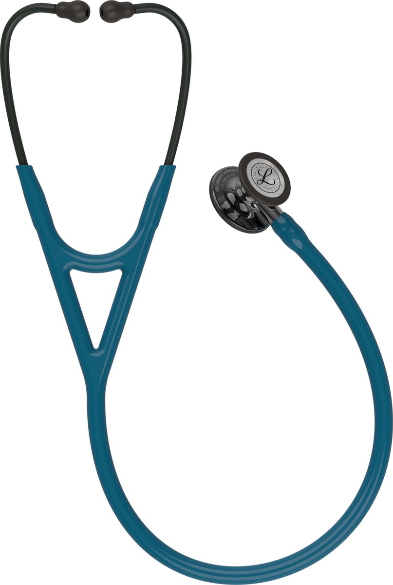 Littmann Cardiology IV Stethoscoop borststuk met hoogglanzende rookkleurige afwerking, Caribisch blauwe slang, spiegelende steel en rookkleurige headset, 69 cm, 6234
