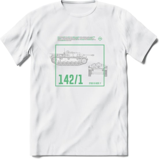 Stug 3 Tank Destroyer leger T-Shirt | Unisex Army Tank Kleding | Dames / Heren Tanks ww2 shirt | Blueprint | Grappig bouwpakket Cadeau - Wit - S
