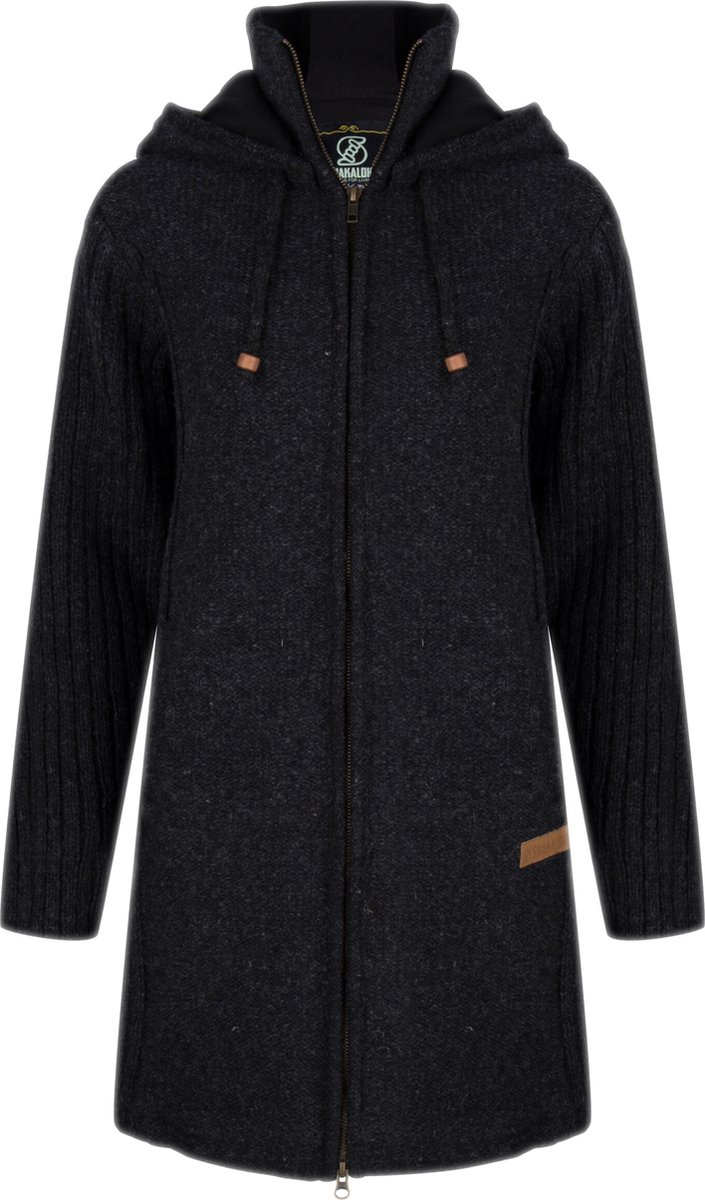 Gebreid Wollen Dames Vest van Schapenwol met Katoenen Voering en afneembare capuchon SHAKALOHA W Supermodel ZH Antraciet
