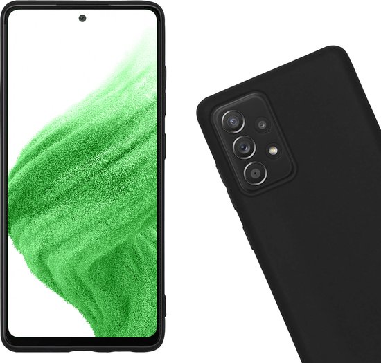 Coque de téléphone noire en silicone pour Samsung Galaxy A53, avec objectif de caméra visible.