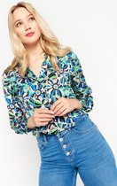 LOLALIZA Hemd met retrobloemenprint - Blauw - Maat 40