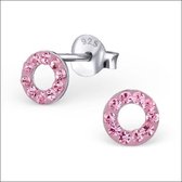 Aramat jewels ® - Aramat jewels-925 sterling zilveren kinder oorbellen cirkel licht roze kristal 5mm