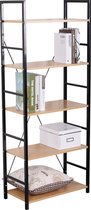 Kamyra® Houten Opbergkast met 5 Planken - Boekenkast, Kast, Kasten, Ladderrek, Opbergrek - MDF & Staal - 60x27.5x148 - Zwart