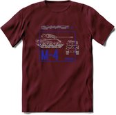 M4 Sherman leger T-Shirt | Unisex Army Tank Kleding | Dames / Heren Tanks ww2 shirt | Blueprint | Grappig bouwpakket Cadeau - Burgundy - XL