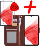 Samsung Galaxy A53 Hoesje Bookcase 2x Screenprotector - Samsung Galaxy A53 Case Hoes Cover - Samsung Galaxy A53 Screenprotector 2x - Bruin