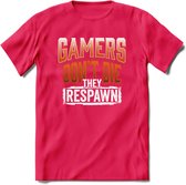 Gamers don't die T-shirt | Oranje | Gaming kleding | Grappig game verjaardag cadeau shirt Heren – Dames – Unisex | - Roze - XXL