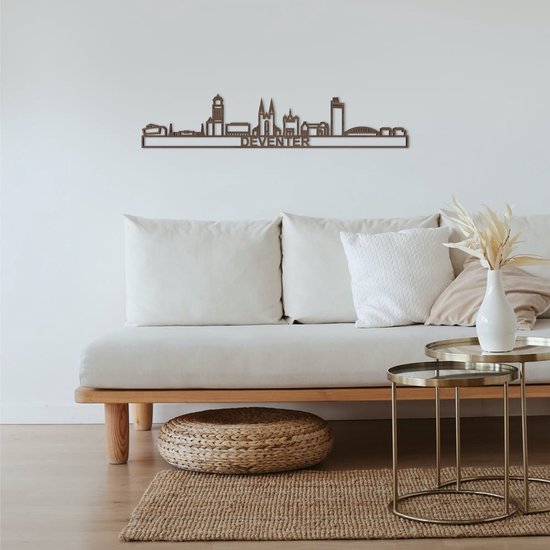 Skyline Deventer Notenhout 90 Cm Wanddecoratie Voor Aan De Muur Met Tekst City Shapes