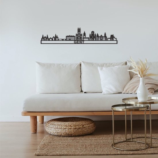 Skyline Gent Zwart MDF 90 Cm Décoration murale Pour Le Mur Avec Texte City Shapes