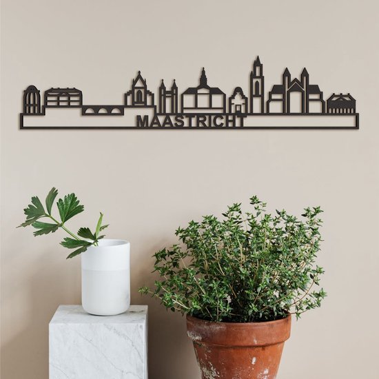 Skyline Maastricht (mini) Zwart Mdf Wanddecoratie Voor Aan De Muur Met Tekst City Shapes