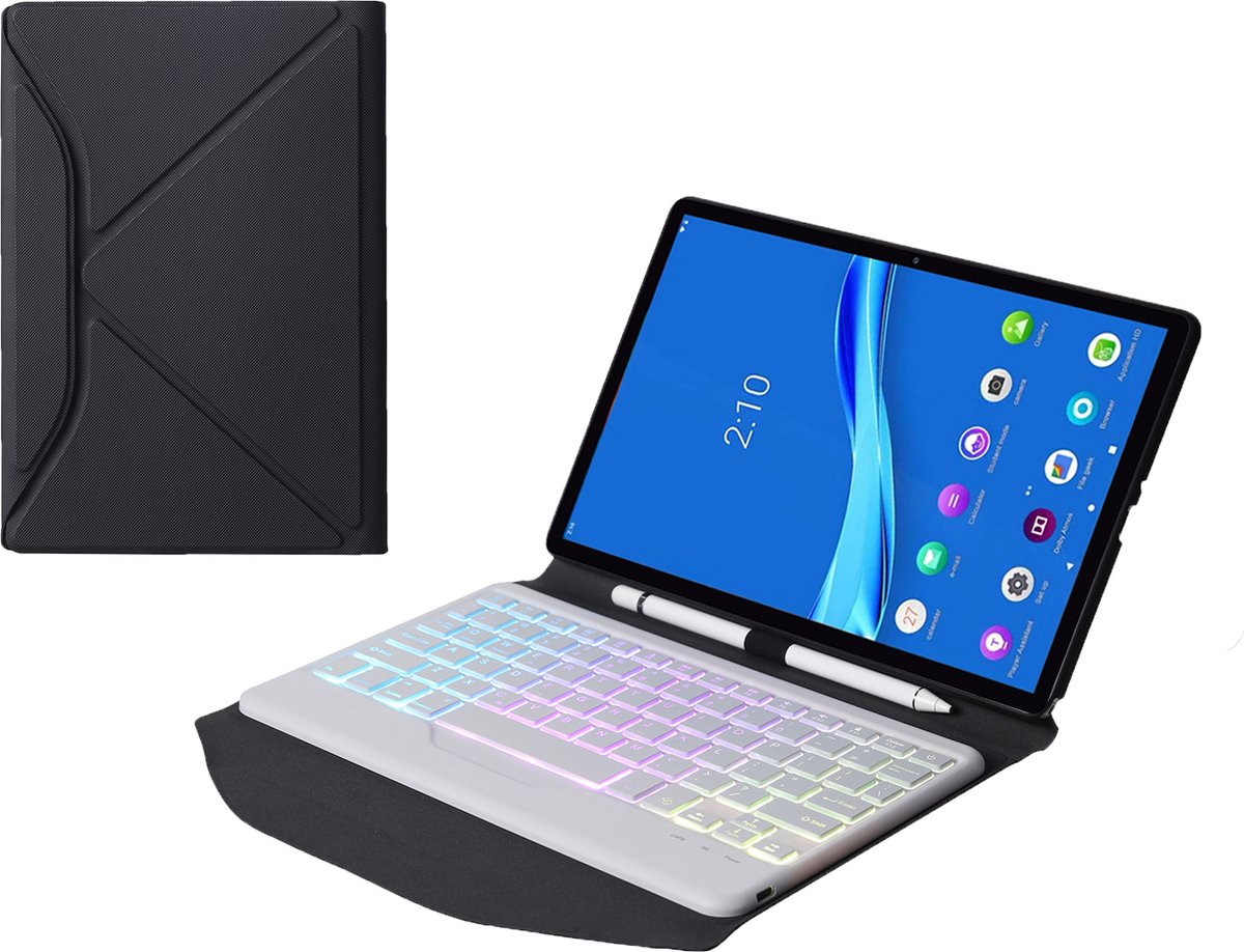 Bluetooth Keyboard Case voor Lenovo Tab M10 Plus - 10.3 inch hoes - QWERTY Toetsenbord met verlichting - Wit
