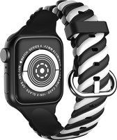Strap-it Twisted Siliconen band - Geschikt voor Apple Watch bandje - Series 1/2/3/4/5/6/7/8/9/SE - Zwart/Wit - Sportbandje van siliconen - Loop iWatch bandje maat: 38 mm 40 mm 41 mm