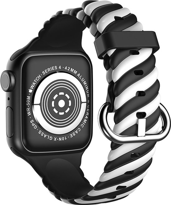 Foto: Strap it twisted siliconen band geschikt voor apple watch bandje series 1 2 3 4 5 6 7 8 9 10 se zwart wit sportbandje van siliconen loop iwatch bandje maat 38 40 41 42mm