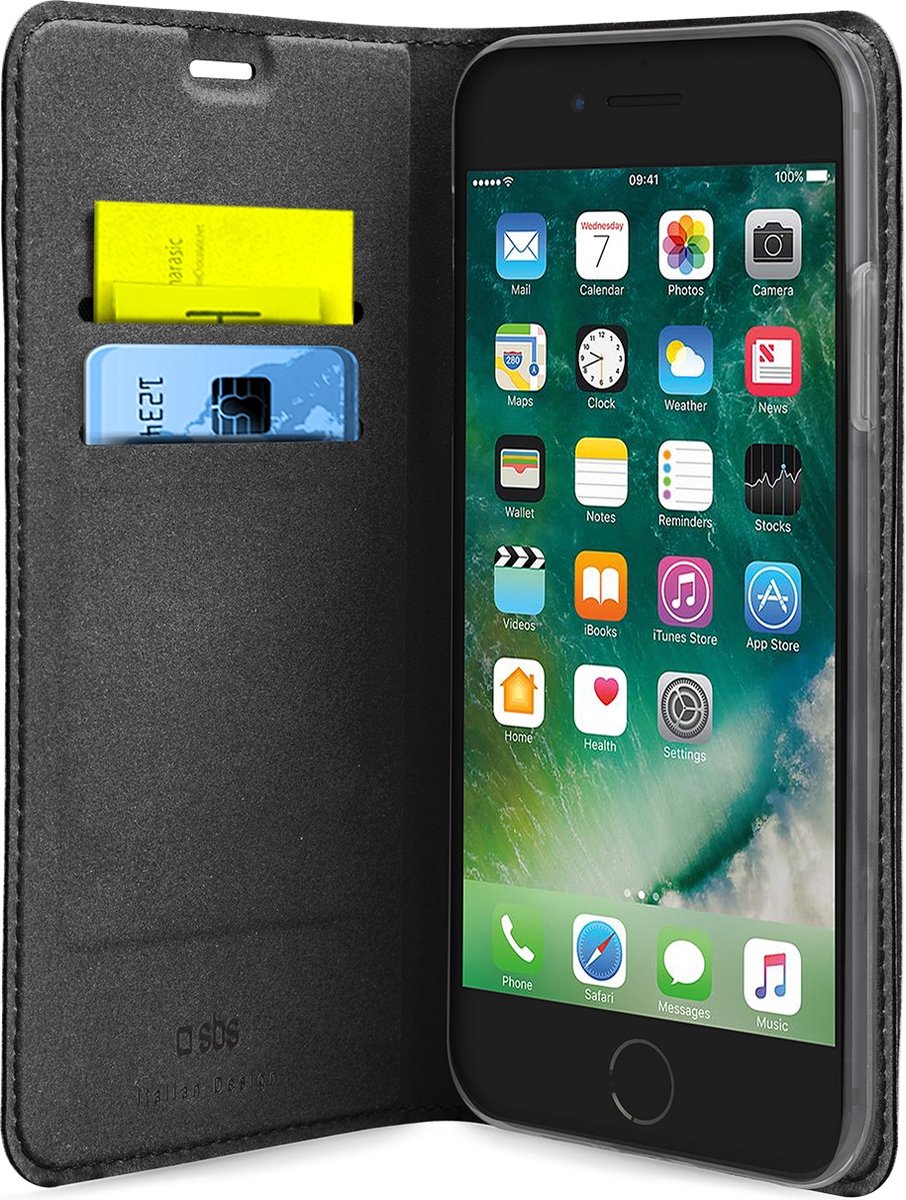 Apple iPhone 7 Hoesje - SBS - Wallet Lite Serie - Kunstlederen Bookcase - Zwart - Hoesje Geschikt Voor Apple iPhone 7