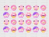 Sluitzegel stickers cupcake verjaardag - felicitatie stickers - verjaardagstickers - hoera stickers - bedank stickers 48 stuks