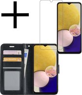 Hoes Geschikt voor Samsung A13 4G Hoesje Book Case Hoes Flip Cover Wallet Bookcase Met Screenprotector - Zwart