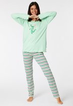 Woody pyjama meisjes/dames - pastelgroen - krokodil - 221-1-PLG-S/703 - maat L