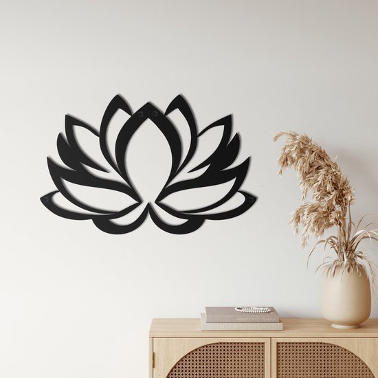 Wanddecoratie |Lotus decor | Metal - Wall Art | Muurdecoratie | Woonkamer |Zwart| 100x64cm