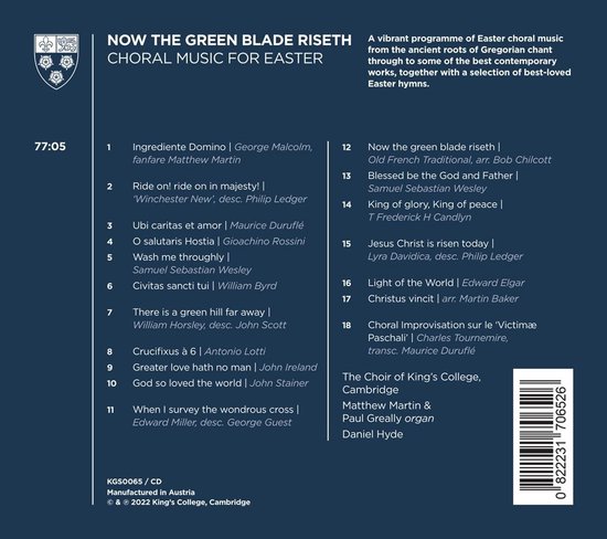 Choir Of King's College Cambridge, Daniel Hyde - Now The Green Blade Riseth, Choral Music For Easter (CD)
