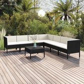 8-delige Loungeset met kussens poly rattan zwart