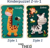 Houten Puzzel - Dubbelzijdige Kinderpuzzels - Set 2-in-1 - Montessori Speelgoed - Set Giraf en Zebra