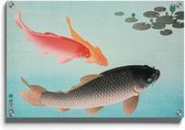 Walljar - Ohara Koson - Common And Golden Carp - Muurdecoratie - Plexiglas schilderij