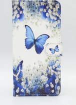 P.C.K. Hoesje/Boekhoesje/Bookcase blauwe vlinder met anemoon bloemen print geschikt voor Samsung Galaxy A22 5G MET Glasfolie
