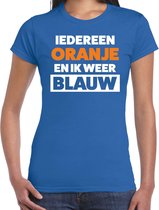 Koningsdag t-shirt Iedereen oranje ik blauw - blauw - dames - koningsdag outfit / kleding XXL