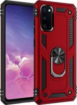 Samsung Galaxy A41 Rood Achterkant Anti-Shock Hybrid Armor me Ring Kickstand Back Cover Telefoonhoesje Luxe High Quality Case - beschermend hoesje