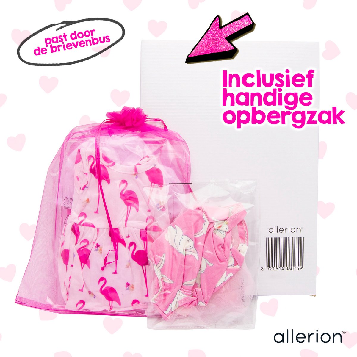 Allerion Kleertjes Set –  Geschikt voor Poppen - 3 stuks – Poppenkleding - Poppen kleertjes - Verschillende Kleuren en Motieven– In Opbergzakje – Past door Brievenbus — afbeelding 2
