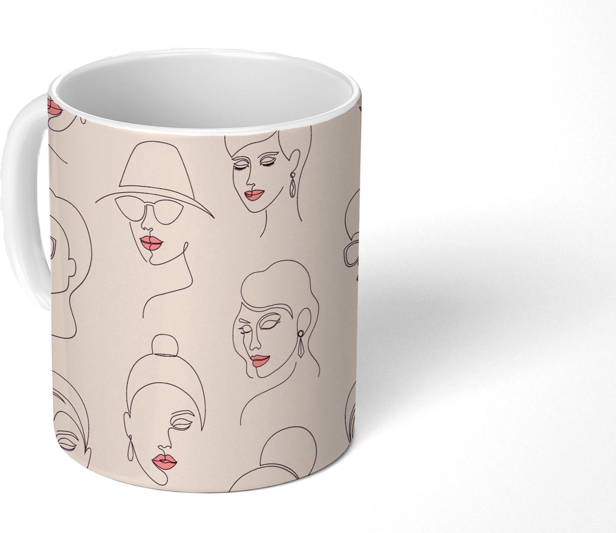 Mok - Koffiemok - Vrouw - Line Art - Patronen - Pastel - Mokken - 350 ML - Beker - Koffiemokken - Theemok