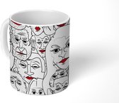 Mok - Koffiemok - Gezicht - Patronen - Lippenstift - Mokken - 350 ML - Beker - Koffiemokken - Theemok