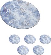 Onderzetters voor glazen - Rond - Marmer - Zilver - Patronen - Luxe - 10x10 cm - Glasonderzetters - 6 stuks