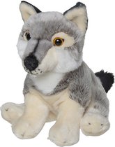 Pluche grijze wolf knuffel 22 cm - Wolven wilde dieren knuffels - Speelgoed voor kinderen