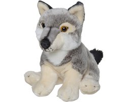 Nature Planet Pluche wolf - wolven knuffel - zittend - 22 cm - bosdieren knuffel - speelgoed voor kinderen