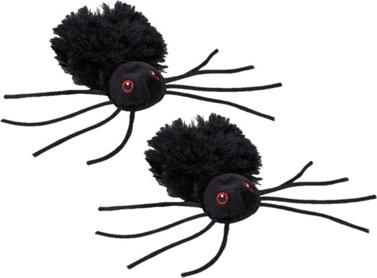3x stuks pluche zwarte spin knuffel 13 cm - Speelgoed spinnen - Halloween beestjes