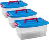 Wooners® Opbergbox met Deksel - 13L - 3 Stuks - Transparant/ Blauw